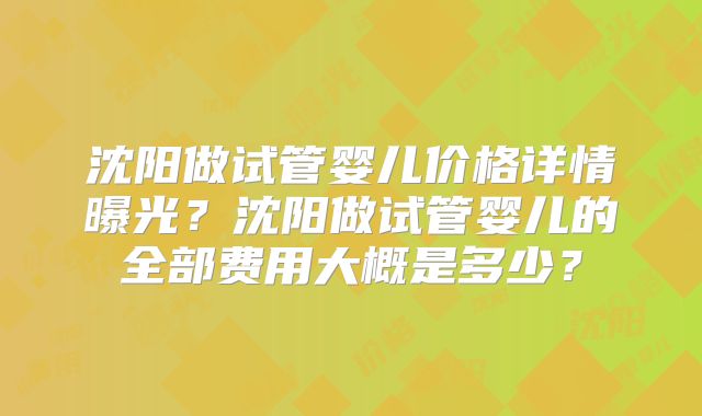 沈阳做试管婴儿价格详情曝光?沈阳做试管婴儿的全部费用大概是多少?