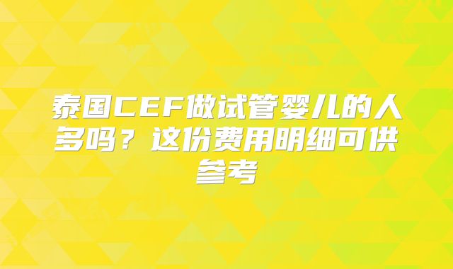 泰国CEF做试管婴儿的人多吗?这份费用明细可供参考