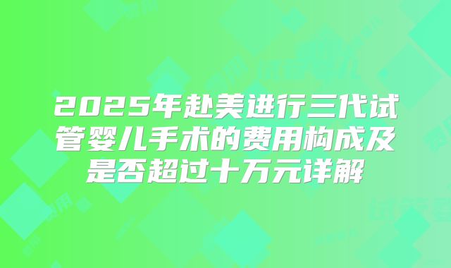 2025年赴美进行三代试管婴儿手术的费用构成及是否超过十万元详解