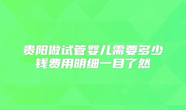 贵阳做试管婴儿需要多少钱费用明细一目了然