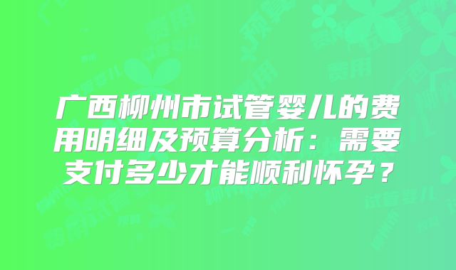 广西柳州市试管婴儿的费用明细及预算分析:需要支付多少才能顺利怀孕?