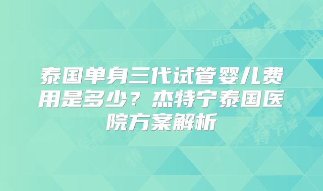 泰国单身三代试管婴儿费用是多少？杰特宁泰国医院方案解析