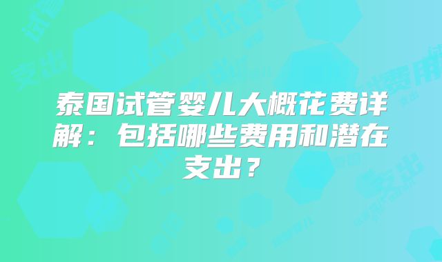 泰国试管婴儿大概花费详解:包括哪些费用和潜在支出?