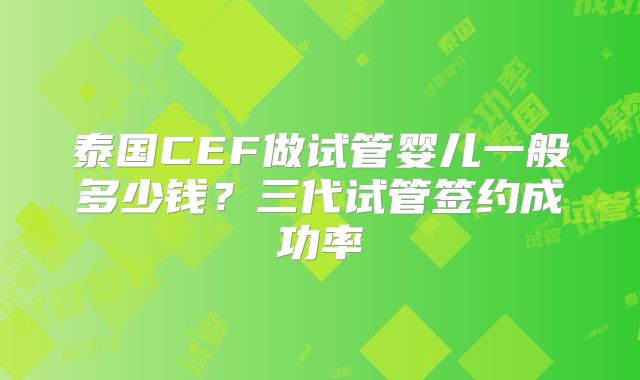 泰国CEF做试管婴儿一般多少钱?三代试管签约成功率