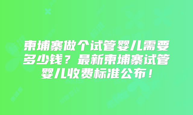 柬埔寨做个试管婴儿需要多少钱？最新柬埔寨试管婴儿收费标准公布！