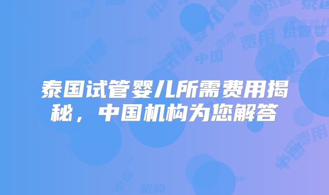 泰国试管婴儿所需费用揭秘，中国机构为您解答