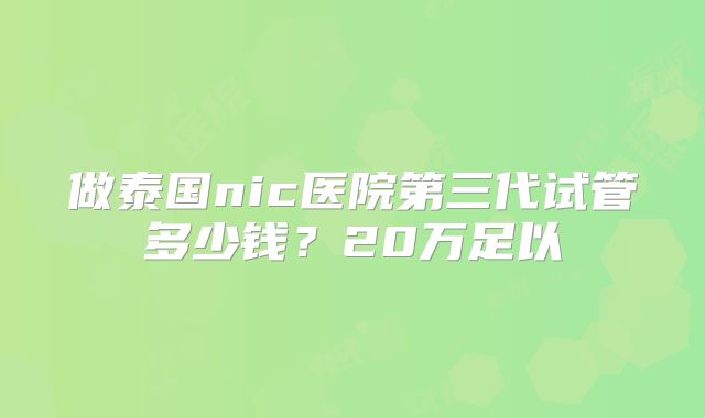 做泰国nic医院第三代试管多少钱?20万足以