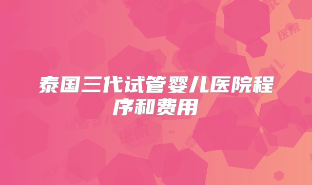 泰国三代试管婴儿医院程序和费用