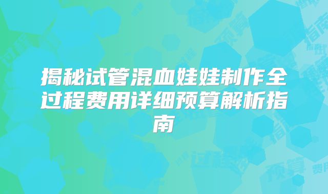揭秘试管混血娃娃制作全过程费用详细预算解析指南