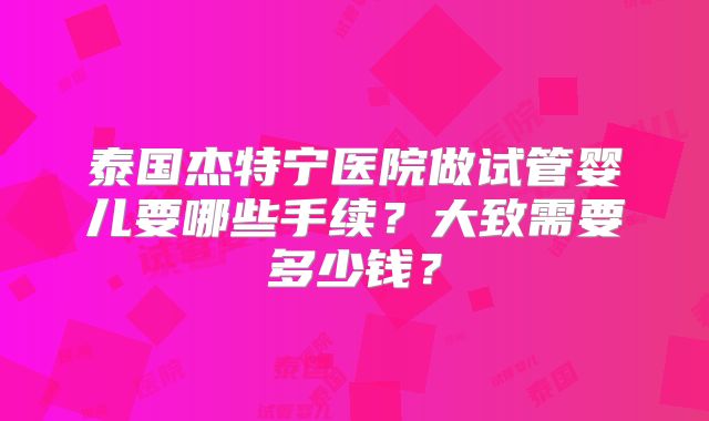 泰国杰特宁医院做试管婴儿要哪些手续?大致需要多少钱?