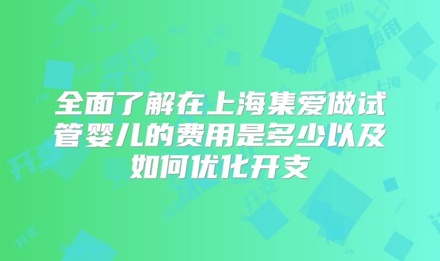 全面了解在上海集爱做试管婴儿的费用是多少以及如何优化开支