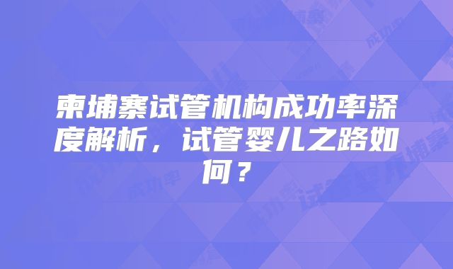 柬埔寨试管机构成功率深度解析，试管婴儿之路如何？