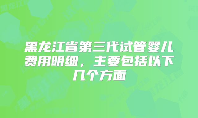 黑龙江省第三代试管婴儿费用明细，主要包括以下几个方面