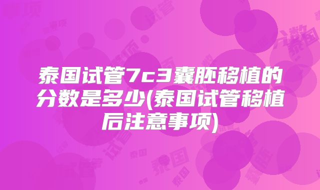 泰国试管7c3囊胚移植的分数是多少(泰国试管移植后注意事项)