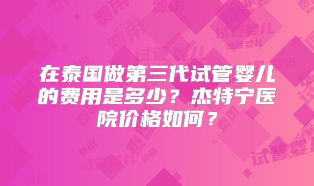 在泰国做第三代试管婴儿的费用是多少?杰特宁医院价格如何?