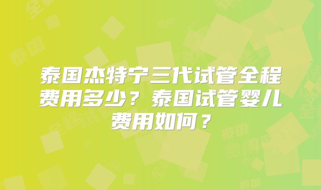 泰国杰特宁三代试管全程费用多少?泰国试管婴儿费用如何?