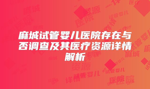 麻城试管婴儿医院存在与否调查及其医疗资源详情解析