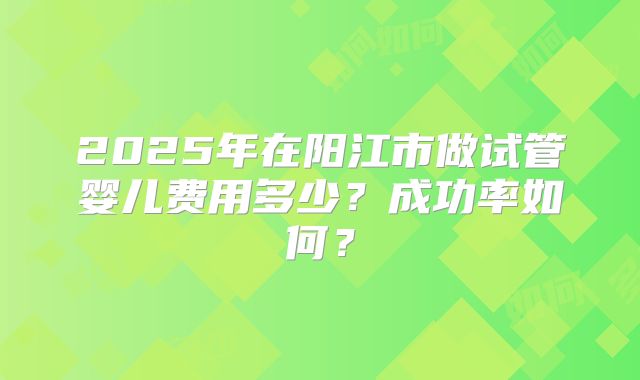 2025年在阳江市做试管婴儿费用多少？成功率如何？