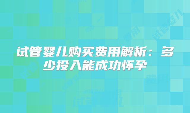 试管婴儿购买费用解析:多少投入能成功怀孕