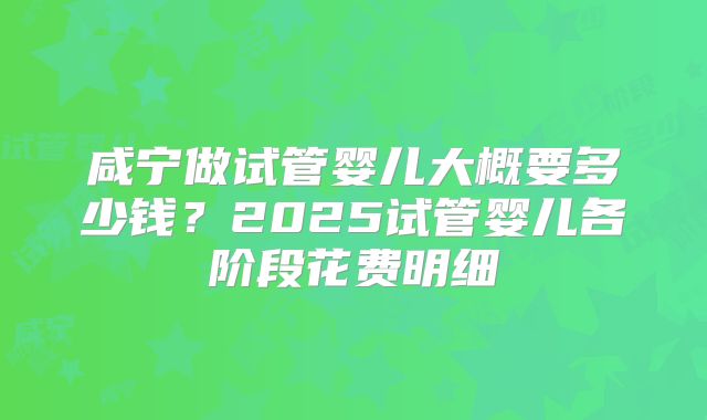 咸宁做试管婴儿大概要多少钱?2025试管婴儿各阶段花费明细