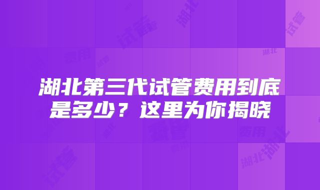 湖北第三代试管费用到底是多少?这里为你揭晓