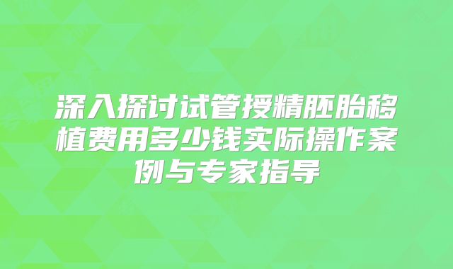 深入探讨试管授精胚胎移植费用多少钱实际操作案例与专家指导