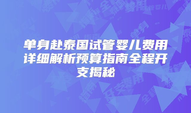 单身赴泰国试管婴儿费用详细解析预算指南全程开支揭秘