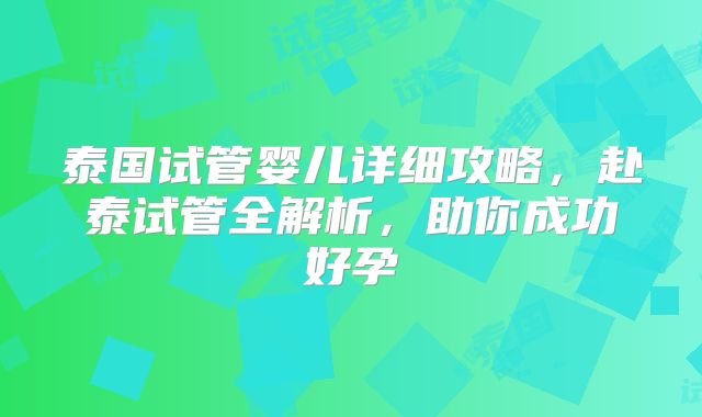 泰国试管婴儿详细攻略,赴泰试管全解析,助你成功好孕