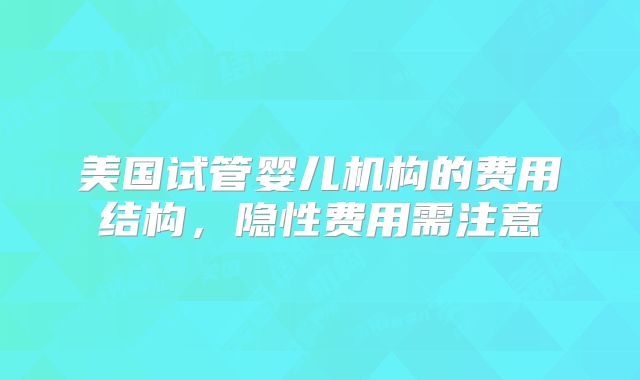 美国试管婴儿机构的费用结构,隐性费用需注意