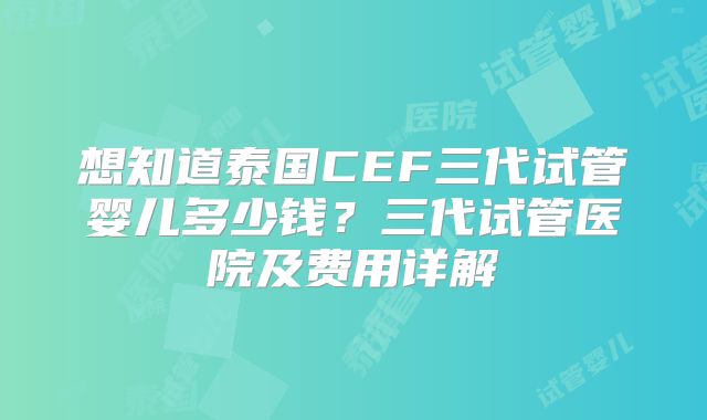 想知道泰国CEF三代试管婴儿多少钱?三代试管医院及费用详解