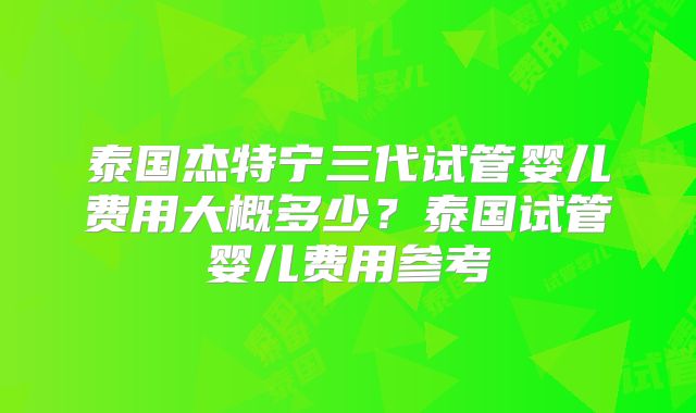 泰国杰特宁三代试管婴儿费用大概多少？泰国试管婴儿费用参考