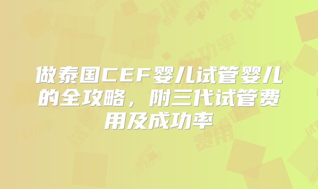 做泰国CEF婴儿试管婴儿的全攻略,附三代试管费用及成功率