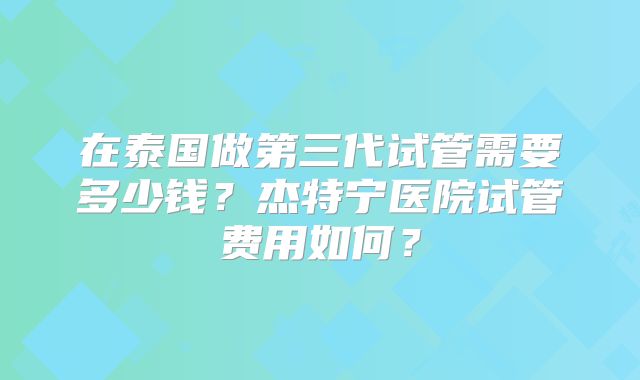 在泰国做第三代试管需要多少钱?杰特宁医院试管费用如何?