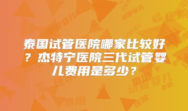 泰国试管医院哪家比较好?杰特宁医院三代试管婴儿费用是多少?