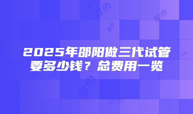 2025年邵阳做三代试管要多少钱?总费用一览