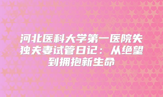 河北医科大学第一医院失独夫妻试管日记:从绝望到拥抱新生命