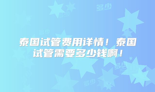 泰国试管费用详情！泰国试管需要多少钱啊！