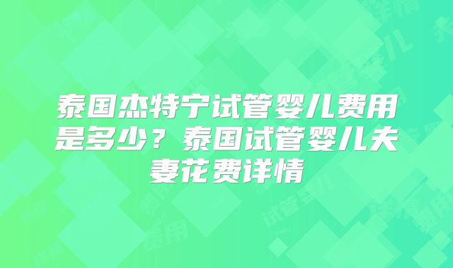 泰国杰特宁试管婴儿费用是多少？泰国试管婴儿夫妻花费详情