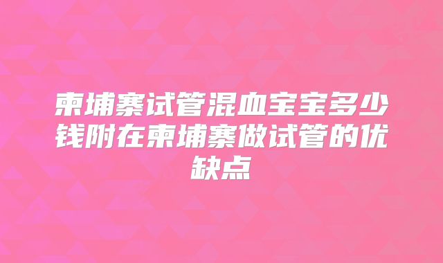 柬埔寨试管混血宝宝多少钱附在柬埔寨做试管的优缺点