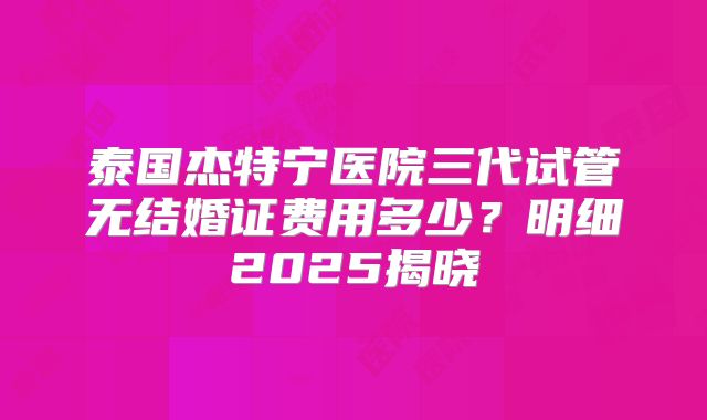 泰国杰特宁医院三代试管无结婚证费用多少?明细2025揭晓