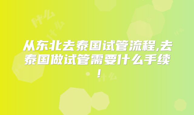 从东北去泰国试管流程,去泰国做试管需要什么手续!