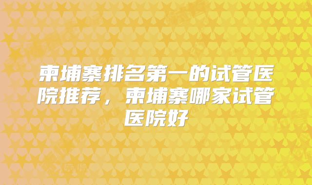 柬埔寨排名第一的试管医院推荐,柬埔寨哪家试管医院好