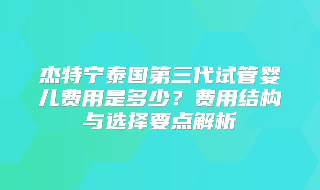 杰特宁泰国第三代试管婴儿费用是多少?费用结构与选择要点解析