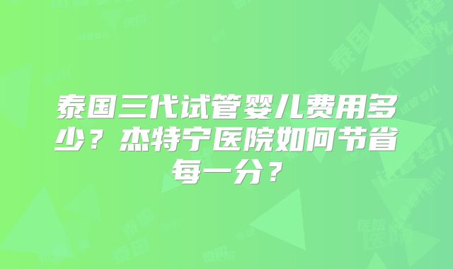 泰国三代试管婴儿费用多少?杰特宁医院如何节省每一分?