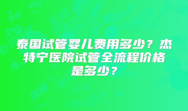 泰国试管婴儿费用多少？杰特宁医院试管全流程价格是多少？