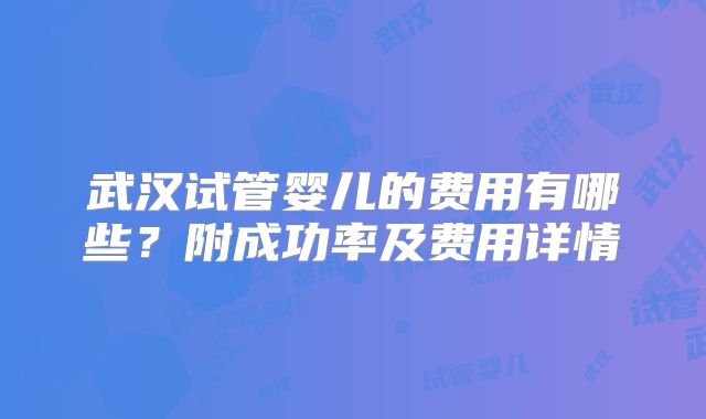 武汉试管婴儿的费用有哪些？附成功率及费用详情