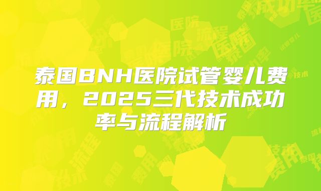 泰国BNH医院试管婴儿费用,2025三代技术成功率与流程解析
