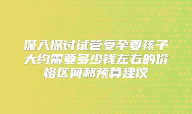 深入探讨试管受孕要孩子大约需要多少钱左右的价格区间和预算建议
