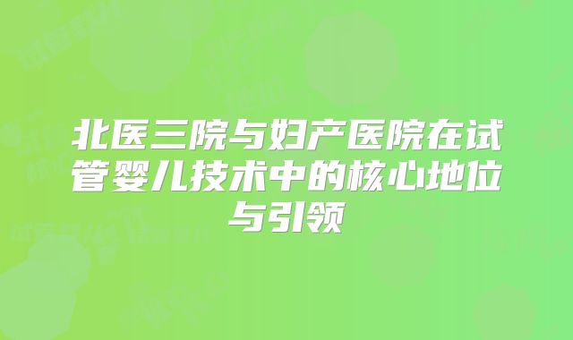 北医三院与妇产医院在试管婴儿技术中的核心地位与引领