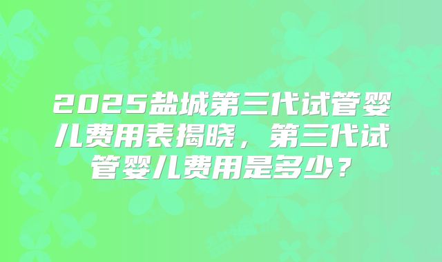2025盐城第三代试管婴儿费用表揭晓，第三代试管婴儿费用是多少？